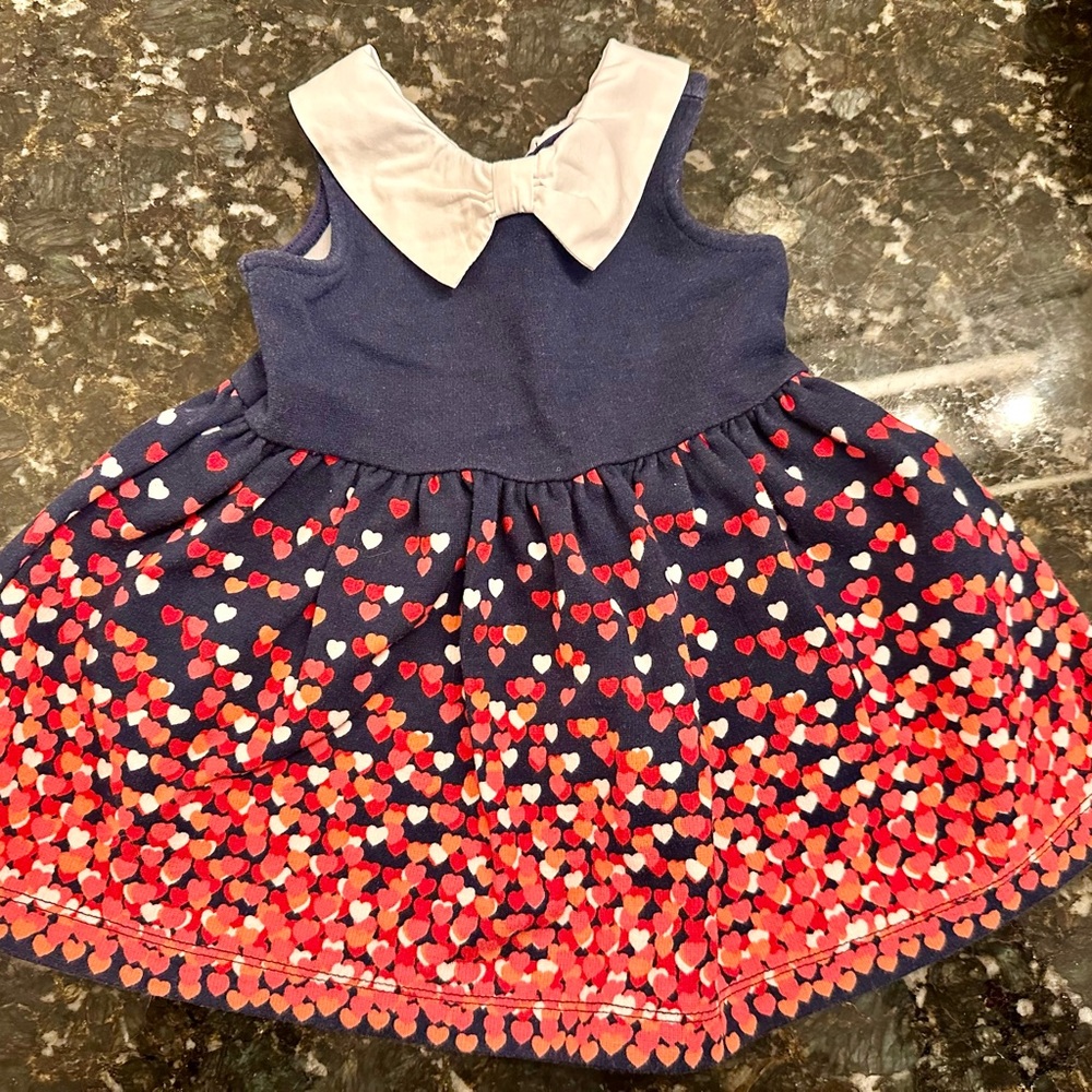 Janie and Jack Valentine’s Day Navy Dress with Red and White Hearts 3-6 Months